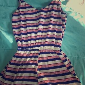 Striped red, white, and blue romper